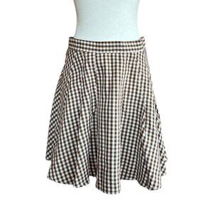NWT Brown & White Gingham Flare Mini Skirt | High-Waisted | Cottagecore Style